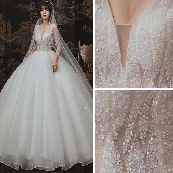 Chic / Beautiful Ivory Outdoor / Garden Wedding Dresses 2020 Ball Gown See-through Deep V-Neck Sleeveless Backless Beading Floor-Length / Long Ruffle