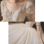 Vintage / Retro Audrey Hepburn Style Champagne Bridal Wedding Dresses 2020 Ball Gown See-through Scoop Neck Puffy Short Sleeve Backless Beading Glitter Tulle Chapel Train Ruffle