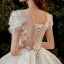 Style Victorien Ivoire La Mariée Robe De Mariée 2020 Robe Boule Transparentes Encolure Dégagée Gonflée Manches Courtes Dos Nu Appliques Fleur En Dentelle Perlage Paillettes Cathedral Train Volants