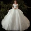 Style Victorien Ivoire La Mariée Robe De Mariée 2020 Robe Boule Transparentes Encolure Dégagée Gonflée Manches Courtes Dos Nu Appliques Fleur En Dentelle Perlage Paillettes Cathedral Train Volants