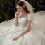 Style Victorien Ivoire La Mariée Robe De Mariée 2020 Robe Boule Transparentes Encolure Dégagée Gonflée Manches Courtes Dos Nu Appliques Fleur En Dentelle Perlage Paillettes Cathedral Train Volants