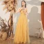 Affordable Yellow Prom Dresses 2020 A-Line / Princess Spaghetti Straps Sleeveless Rhinestone Floor-Length / Long Cascading Ruffles Backless Formal Dresses