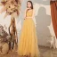 Affordable Yellow Prom Dresses 2020 A-Line / Princess Spaghetti Straps Sleeveless Rhinestone Floor-Length / Long Cascading Ruffles Backless Formal Dresses