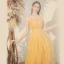 Affordable Yellow Prom Dresses 2020 A-Line / Princess Spaghetti Straps Sleeveless Rhinestone Floor-Length / Long Cascading Ruffles Backless Formal Dresses