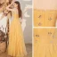Affordable Yellow Prom Dresses 2020 A-Line / Princess Spaghetti Straps Sleeveless Rhinestone Floor-Length / Long Cascading Ruffles Backless Formal Dresses