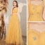 Affordable Yellow Prom Dresses 2020 A-Line / Princess Spaghetti Straps Sleeveless Rhinestone Floor-Length / Long Cascading Ruffles Backless Formal Dresses