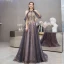 Fashion Purple Evening Dresses  2020 A-Line / Princess Scoop Neck Sleeveless Appliques Sequins Beading Sweep Train Ruffle Backless Formal Dresses