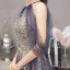 Fashion Purple Evening Dresses  2020 A-Line / Princess Scoop Neck Sleeveless Appliques Sequins Beading Sweep Train Ruffle Backless Formal Dresses