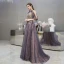 Fashion Purple Evening Dresses  2020 A-Line / Princess Scoop Neck Sleeveless Appliques Sequins Beading Sweep Train Ruffle Backless Formal Dresses