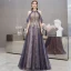 Fashion Purple Evening Dresses  2020 A-Line / Princess Scoop Neck Sleeveless Appliques Sequins Beading Sweep Train Ruffle Backless Formal Dresses
