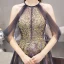 Fashion Purple Evening Dresses  2020 A-Line / Princess Scoop Neck Sleeveless Appliques Sequins Beading Sweep Train Ruffle Backless Formal Dresses