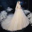 Vintage / Retro Champagne Bridal Wedding Dresses 2020 Ball Gown See-through High Neck Sleeveless Backless Appliques Lace Chapel Train Ruffle