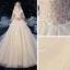 Vintage / Retro Champagne Bridal Wedding Dresses 2020 Ball Gown See-through High Neck Sleeveless Backless Appliques Lace Chapel Train Ruffle