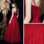 Chic / Beautiful Red Prom Dresses 2020 A-Line / Princess Shoulders Sleeveless Beading Glitter Tulle Floor-Length / Long Ruffle Backless Formal Dresses
