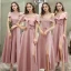 Affordable Blushing Pink Bridesmaid Dresses 2020 A-Line / Princess Short Sleeve Sash Split Front Ankle Length