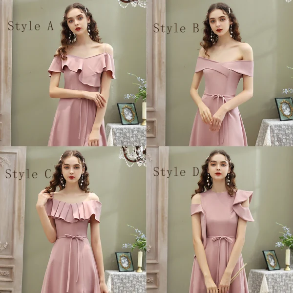 Affordable Blushing Pink Bridesmaid Dresses 2020 A-Line / Princess Short Sleeve Sash Split Front Ankle Length