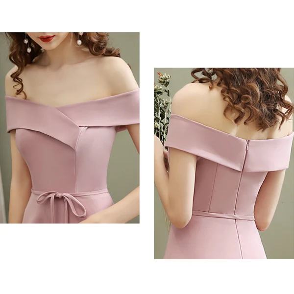 Affordable Blushing Pink Bridesmaid Dresses 2020 A-Line / Princess Short Sleeve Sash Split Front Ankle Length