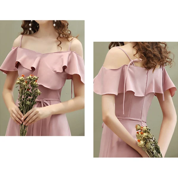 Affordable Blushing Pink Bridesmaid Dresses 2020 A-Line / Princess Short Sleeve Sash Split Front Ankle Length