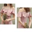 Affordable Blushing Pink Bridesmaid Dresses 2020 A-Line / Princess Short Sleeve Sash Split Front Ankle Length