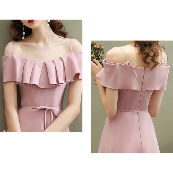 Affordable Blushing Pink Bridesmaid Dresses 2020 A-Line / Princess Short Sleeve Sash Split Front Ankle Length