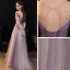Eleganckie Winogrono Sukienki Wieczorowe 2020 Princessa Przezroczyste Wycięciem Kótkie Rękawy Frezowanie Cekinami Tiulowe Trenem Sweep Wzburzyć Bez Pleców Sukienki Wizytowe