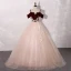 Chic / Beautiful Blushing Pink Burgundy Prom Dresses 2020 Ball Gown Shoulders Short Sleeve Appliques Lace Floor-Length / Long Ruffle Backless Formal Dresses