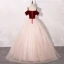 Chic / Beautiful Blushing Pink Burgundy Prom Dresses 2020 Ball Gown Shoulders Short Sleeve Appliques Lace Floor-Length / Long Ruffle Backless Formal Dresses