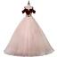 Chic / Beautiful Blushing Pink Burgundy Prom Dresses 2020 Ball Gown Shoulders Short Sleeve Appliques Lace Floor-Length / Long Ruffle Backless Formal Dresses