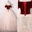 Chic / Beautiful Blushing Pink Burgundy Prom Dresses 2020 Ball Gown Shoulders Short Sleeve Appliques Lace Floor-Length / Long Ruffle Backless Formal Dresses