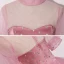 Vintage / Originale Rose Bonbon Robe De Bal 2020 Robe Boule Transparentes Col Haut Gonflée Manches Courtes Faux Diamant Appliques En Dentelle Paillettes Longue Volants