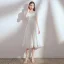 Chic / Belle Blanche Chiffon de retour Robe De Graduation 2020 Princesse Encolure Carrée Gonflée Manches Courtes Thé Longueur Volants Dos Nu Robe De Ceremonie