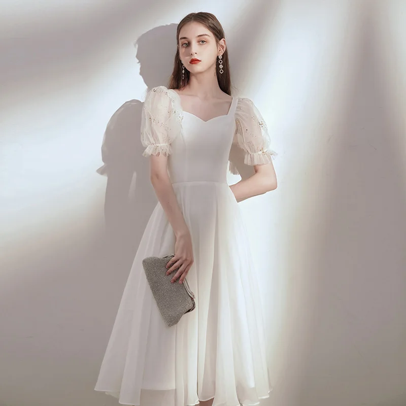 Chic Beautiful White Chiffon Homecoming Graduation Dresses 2020 A-Line Princess Square