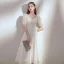 Chic / Belle Blanche Chiffon de retour Robe De Graduation 2020 Princesse Encolure Carrée Gonflée Manches Courtes Thé Longueur Volants Dos Nu Robe De Ceremonie