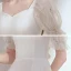 Chic / Belle Blanche Chiffon de retour Robe De Graduation 2020 Princesse Encolure Carrée Gonflée Manches Courtes Thé Longueur Volants Dos Nu Robe De Ceremonie