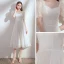 Chic / Belle Blanche Chiffon de retour Robe De Graduation 2020 Princesse Encolure Carrée Gonflée Manches Courtes Thé Longueur Volants Dos Nu Robe De Ceremonie