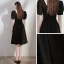 Style Victorien Noire de retour Robe De Graduation 2020 Princesse Encolure Carrée Gonflée Manches Courtes Noeud Mi-Longues Volants Dos Nu Robe De Ceremonie