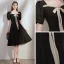 Style Victorien Noire de retour Robe De Graduation 2020 Princesse Encolure Carrée Gonflée Manches Courtes Noeud Mi-Longues Volants Dos Nu Robe De Ceremonie
