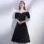 Modest / Simple Black Homecoming Graduation Dresses 2020 A-Line / Princess Off-The-Shoulder Puffy Short Sleeve Backless Tea-length Ruffle Little Black Dress