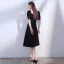 Modest / Simple Black Homecoming Graduation Dresses 2020 A-Line / Princess Off-The-Shoulder Puffy Short Sleeve Backless Tea-length Ruffle Little Black Dress