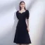 Modest / Simple Black Homecoming Graduation Dresses 2020 A-Line / Princess Off-The-Shoulder Puffy Short Sleeve Backless Tea-length Ruffle Little Black Dress