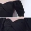 Modest / Simple Black Homecoming Graduation Dresses 2020 A-Line / Princess Off-The-Shoulder Puffy Short Sleeve Backless Tea-length Ruffle Little Black Dress