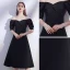Modest / Simple Black Homecoming Graduation Dresses 2020 A-Line / Princess Off-The-Shoulder Puffy Short Sleeve Backless Tea-length Ruffle Little Black Dress