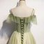 Elegant Sage Green Evening Dresses  2020 A-Line / Princess Off-The-Shoulder Short Sleeve Appliques Flower Beading Pearl Glitter Tulle Floor-Length / Long Backless Formal Dresses