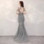 Sexy Gris Robe De Soirée 2020 Trompette / Sirène Transparentes Col v profond Sans Manches Fait main Perlage Train De Balayage Dos Nu Robe De Ceremonie