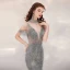 Sexy Gris Robe De Soirée 2020 Trompette / Sirène Transparentes Col v profond Sans Manches Fait main Perlage Train De Balayage Dos Nu Robe De Ceremonie