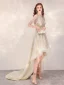 Haute Basse Champagne Transparentes Robe De Cocktail 2020 Princesse Encolure Dégagée Sans Manches Fait main Perlage Asymétrique Volants Robe De Ceremonie