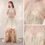 Haute Basse Champagne Transparentes Robe De Cocktail 2020 Princesse Encolure Dégagée Sans Manches Fait main Perlage Asymétrique Volants Robe De Ceremonie