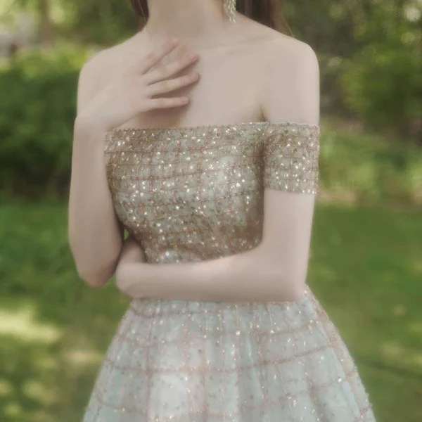 Best Gold Prom Dresses 2020 Ball Gown Off-The-Shoulder Short Sleeve Rhinestone Beading Floor-Length / Long Ruffle Backless Formal Dresses