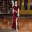 Vintage / Originale Bleu Roi Velour Robe De Soirée 2020 Trompette / Sirène Transparentes Encolure Dégagée Manches Courtes Faux Diamant Fendue devant Longue Robe De Ceremonie