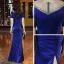 Vintage / Originale Bleu Roi Velour Robe De Soirée 2020 Trompette / Sirène Transparentes Encolure Dégagée Manches Courtes Faux Diamant Fendue devant Longue Robe De Ceremonie